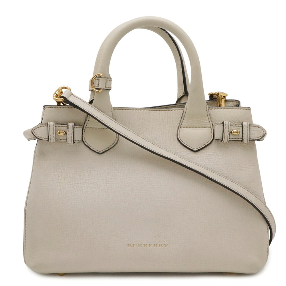 BURBERRY Banner Small Size Side Check Handbag Shoulder Bag Leather Canvas Ivory